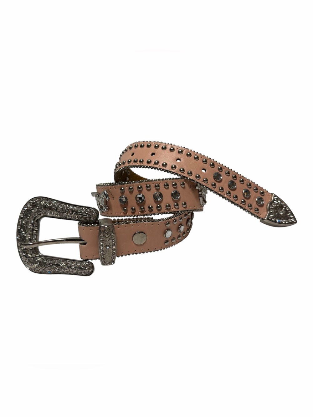Nocona Pink Leather Western Belt Silver Horse Rhinestone and Studs size Small